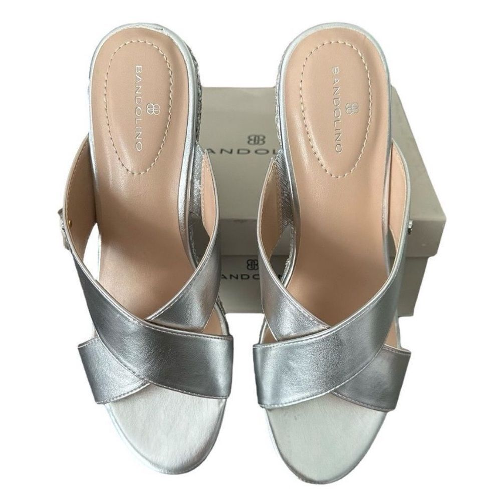 Bandolino Kammie 3 Silver Metallic Espadrille Wedge Sandals Size 11 NWB - Picture 3 of 13